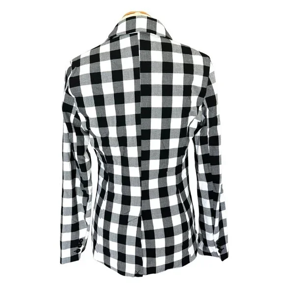 Rachel Zoe Blazer Women S Black White Buffalo Plaid Check Double Breasted Lined - Picture 4 of 12